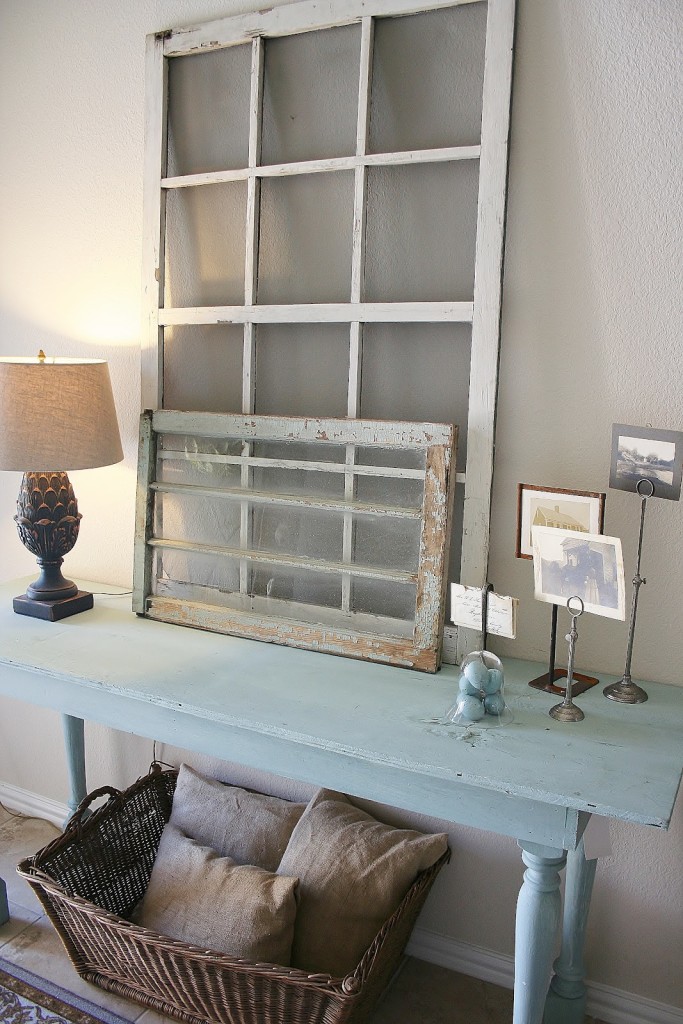 entryway-display-old-framed-windows