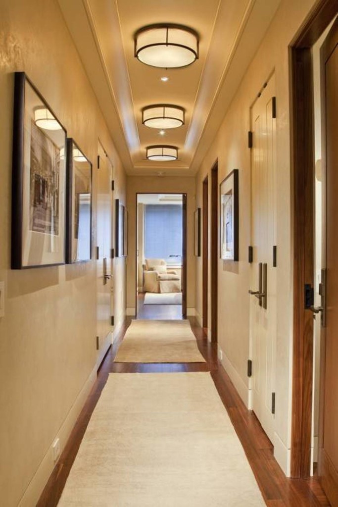 narrow-hallway-decorating-ideas-with-wall-decor-and-flush-mount-lighting